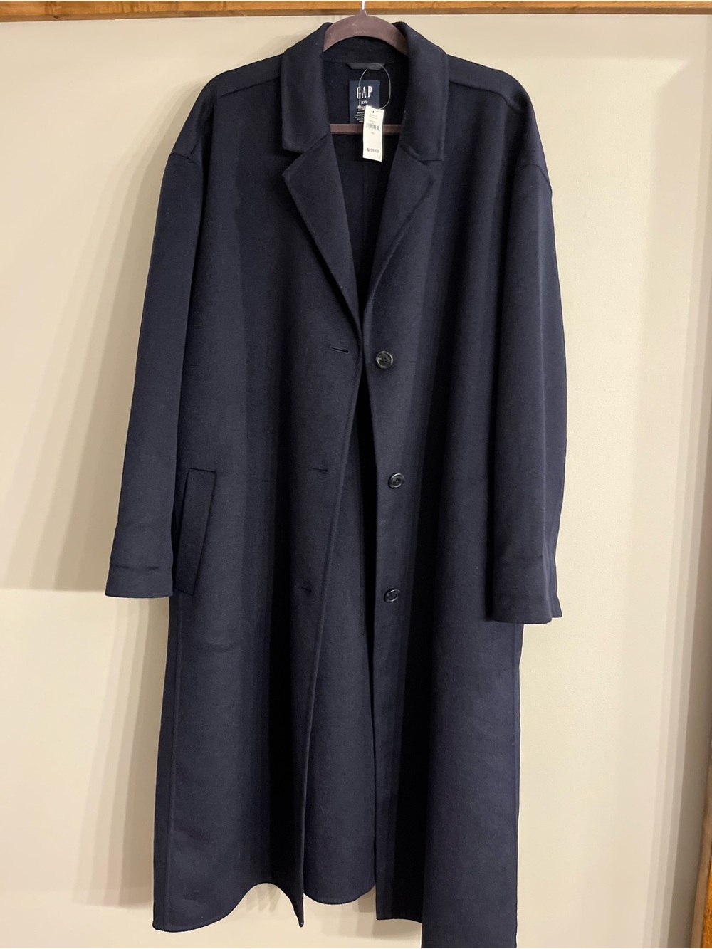 GAP Women's Navy Long Wool-Blend Trench Coat
